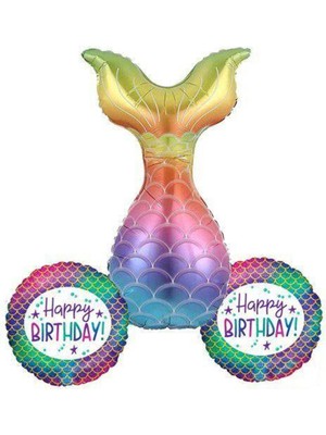 Parti Show Deniz Kızı Kuyruk Folyo Balon Seti 3'lü