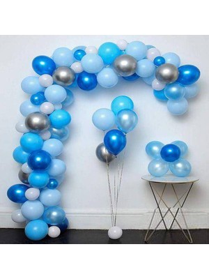 Parti Show Balon Zinciri - Mavi Beyaz Gümüş 100 Adet