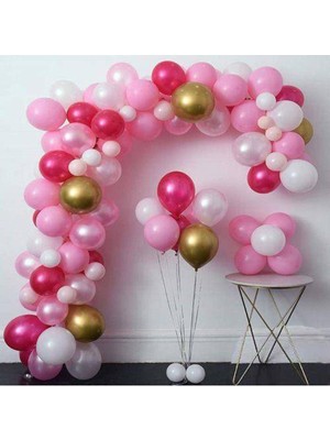 Parti Show Balon Zinciri - Gold Pembe Fuşya Beyaz 100 Adet