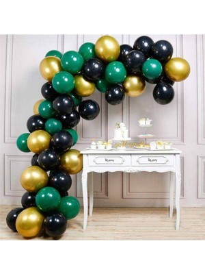 Parti Show Balon Zinciri - Gold Siyah Yeşil 90 Adet