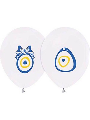 Parti Show Nazar Boncuklu Balon Beyaz (10 Adet)