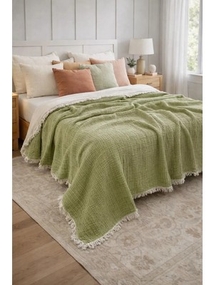 HB&Victory Müslin Mavi 6 Katlı Yorgan %100 Pamuk Çağla Yeşili Renk çift Kişilik 240X220 Cm.