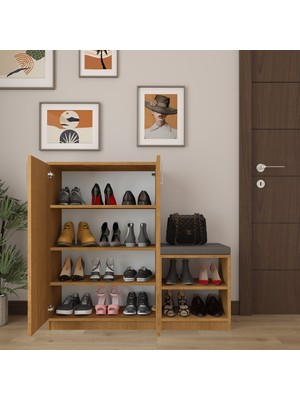 Asra Trend MDF Petra Ayakkabılık - 6 Raflı, Puflu, 2 Kapaklı, Geniş, Çok Amaçlı Dolap, A-25