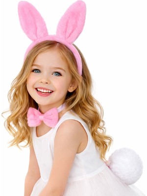 Pembe Full Tavşan Kulak Papyon Kuyruk 3'lü Parti Seti Midastech