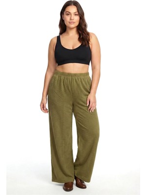 Beruflic Kadın Haki Dokulu Büyük Beden Cepli Pijama Altı