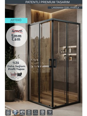 Monaqua Arteko Duşakabin Kare - Antrasit Profil - Şeffaf 5mm Temperli Cam