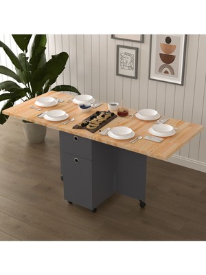 Asra Trend Lüks Masif Ahşap Katlanır Mutfak Yemek Masası %100 MDF Pratik Çekmeceli Çalışma Masası KM24