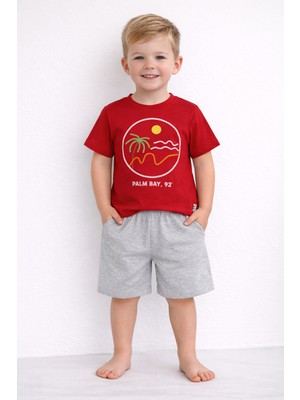 Glowzia Erkek Çocuk Yazlık Şortlu Takım Baskılı Tişört Şort Rahat Günlük Alt Üst Takım