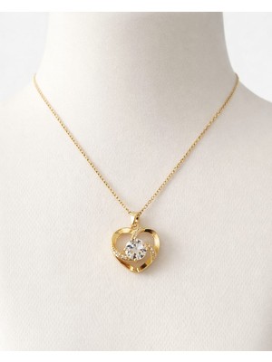 Formzen 316L Paslanmaz Çelik Zirkon Taşlı Kadın Kolye – Kalpli & Beyaz Taşlı