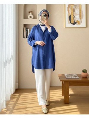 Modamorfo Karaşlı Su Yolu Şahmeran Gömlek  -Indigo