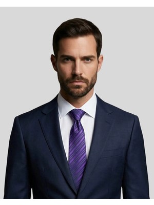 1001 Kravat Mor Çizgili 7,5 cm Genişliğinde Ipek Kravat