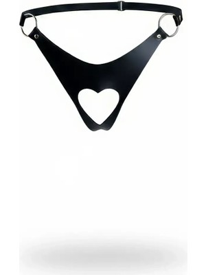 Beruflic Siyah Tanga - Külot Deri Kalp Kesimli Metal Halkalı - BRF1277