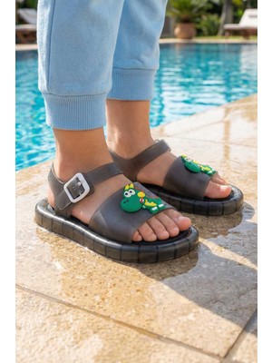 Gezer Yazlık Erkek Çocuk Suni Deri Işıklı Rahat Taban Ayarlanabilir Dino Sandalet