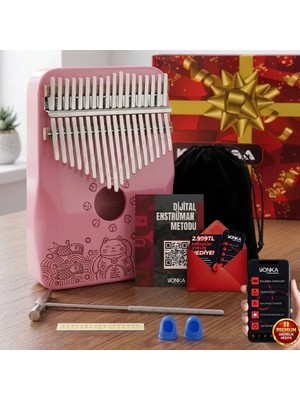 Midex KLX-350 Pembe Kalimba Gerçek Ağaç 17 Tuşlu Full Set