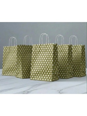 Aybaş Kağıtçılık 1.kalite 18X24 cm ( 25 Adet ) Gold Renk Beyaz Benekli Kraft Kağıt Çanta,hediye Poşeti,hediye Paketi