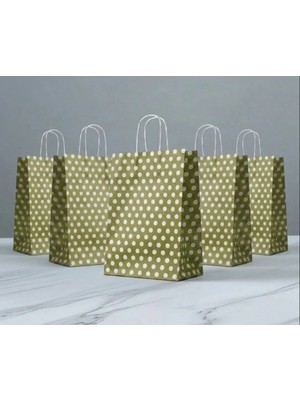 Aybaş Kağıtçılık 1.kalite 18X24 cm ( 10 Adet ) Gold Renk Beyaz Benekli Kraft Kağıt Çanta,hediye Poşeti,hediye Paketi