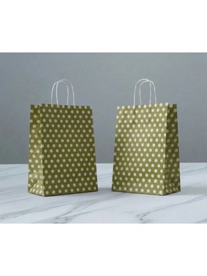 Aybaş Kağıtçılık 1.kalite 18X24 cm ( 5 Adet ) Gold Renk Beyaz Benekli Kraft Kağıt Çanta,hediye Poşeti,hediye Paketi