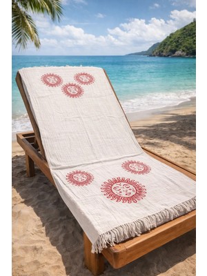 Vita Müslin Peştemal Basklı %100 Pamuklu Organik Plaj Havlusu Keten 3 Katlı Lüks Peştemal