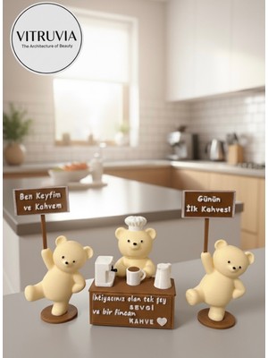 Özbience Minik Ayıcık Kahve Köşesi Biblo Seti, Şirin Dekoratif Figürler