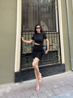 Nova Epoxy Art Kadın Bel Dekolteli Yanı Büzgü Detay Dalgıç Krep Kumaş Mini Elbise