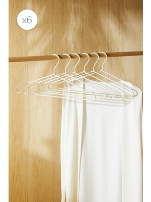 Ocean Home Textile 6 Adet Ekru Renk Kumaş Kaplı Metal Elbise Kıyafet Askısı, Giysi Askısı 21.5x42x0.5 cm