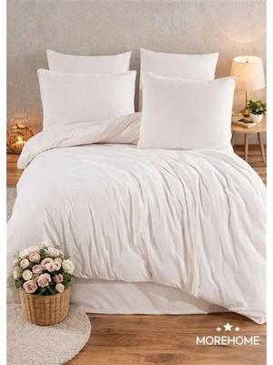 More Home Tek Kişilik Nevresim Takımı Lastikli Çarşaflı   Krem