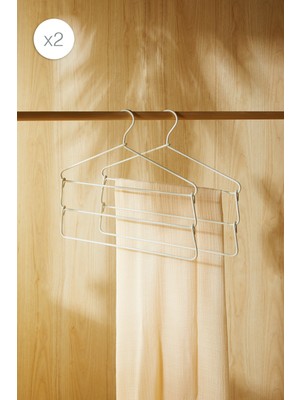 Ocean Home Textile 2 Adet 3 Katlı Ekru Renk Kumaş Kaplı Metal Elbise Kıyafet Askısı, Giysi Askısı 42x41x0.5 cm