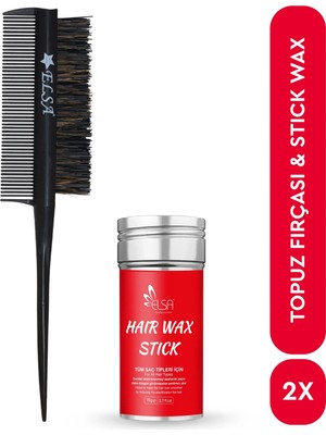 Elsa Professional Hair Wax Stick 75GR - Saç Sabitleyici ve 3 In 1 Topuz Fırçası 2'li Set