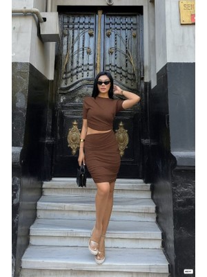 Nova Epoxy Art Kadın Bel Dekolteli Yanı Büzgü Detay Dalgıç Krep Kumaş Mini Elbise