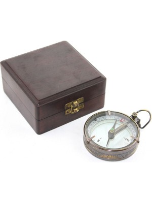 Derin Stok Ahşap Kutulu Pirinç Pusula Model 10