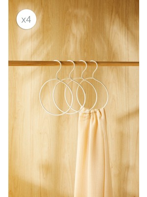 Ocean Home Textile 4 Adet Halka Ekru Renk Kumaş Kaplı Metal Aksesuar Askısı 24.5x16x0.5 cm