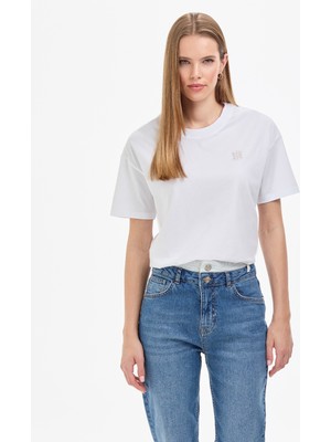 Pierre Cardin Kadın Beyaz Oversize Tişört 50323569-VR013