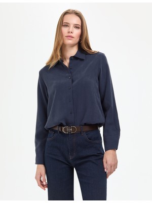 Pierre Cardin Kadın Açık Lacivert Comfort Fit Uzun Kollu Gömlek 50318219-VR059