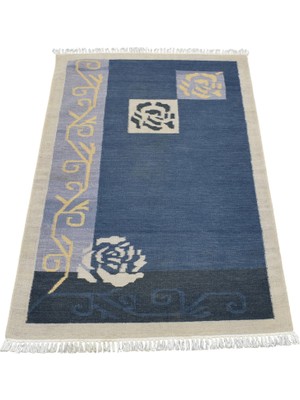 Zehra Abla Halı Yeni El Dokuma Nadir Modern Güllü Çiçekli Yün Kilim 7040