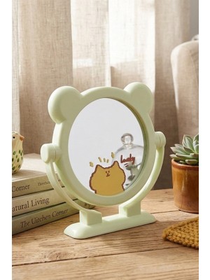 Kawaii Tasarım Yeşil Ayıcık Masaüstü Aynası - Plastik Çerçeve ile 16 cm Çocuk ve Genç Odası Dekoru