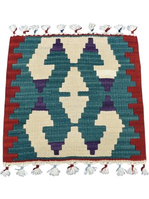 Zehra Abla Halı Yeni El Dokuma Kare Köşe Sandalye Minderi Pınarbaşı Kayseri Yün Kilim 7037