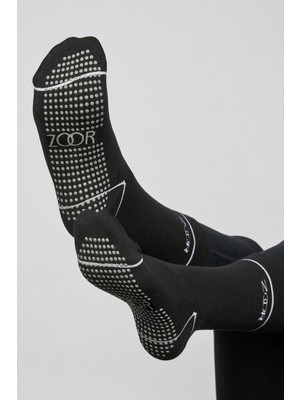 Zoor Siyah Kaydırmaz Silikonlu Taban Nefes Alan Premium Pilates, Yoga, Fitness, Koşu Sporcu Çorap