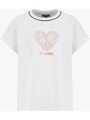 Discovery Expedition D6SL-TST3525 Kırık Beyaz Bisiklet Yaka Relaxed Düz Kadın T-Shirt