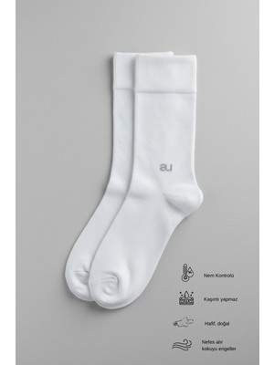 Allunique Erkek Ekru Doğal Merino Yünlü Ince Dikişsiz Soket Çorap