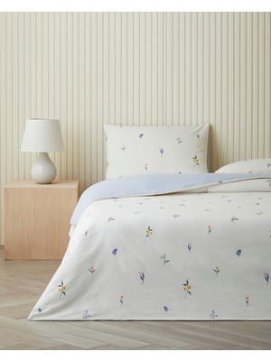 English Home Flowery Kolay Ütülenir Çarşaflı Çift Kişilik Nevresim Takımı 200x220 cm Mavi - Yeşil