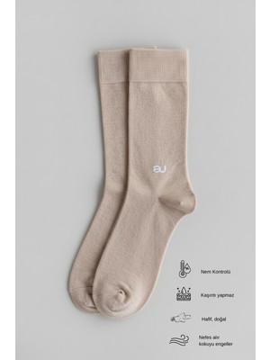 Allunique Erkek Bej Doğal Merino Yünlü Ince Dikişsiz Soket Çorap