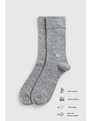 Allunique Erkek Gri Melanj Doğal Merino Yünlü Ince Dikişsiz Soket Çorap