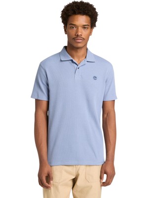 TB0A41S5B881 Timberland Wharf Rıver Waffle Short Sleeve Polo Erkek T-Shirt Mavi
