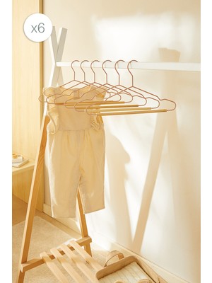 Ocean Home Textile 6'lı Ahşap Destekli Mat Pudra Pembe Kauçuk Kaplamalı Metal Çocuk Giysi Askısı, Elbise Askısı 18x32x0.3 cm