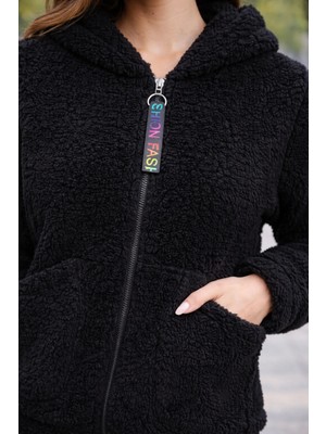 Beta Moda Hub Kadın Kapşonlu Peluş Fermuarlı Sweat – Oversize Yumuşak Polar Hoodie – Kışlık Sıcak Tutucu (S-2xl)