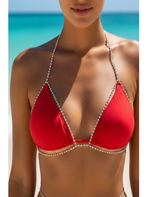 Caş Dekorasyon Gümüş Renk Taşlı Bikini Üstü Bralet Vücut Aksesuarı