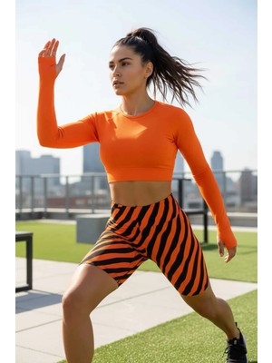 Beta Moda Hub Kadın Yüksek Bel Zebra Desenli Fitilli Kumaş Şort Tayt – Toparlayıcı & Esnek