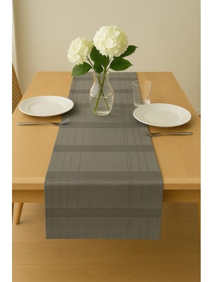 Beta Moda Hub Jasmin Keten Gri Bohem Şık Masa Örtüsü  Runner 35X150 cm