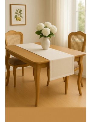 Beta Moda Hub Lüks Gardenya Keten Runner Şık Dekoratif Masa Örtüsü 35X150 cm