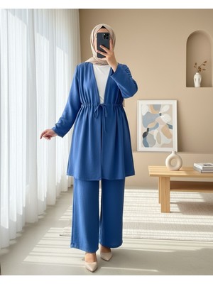 Modamorfo Tünel Bağcıklı Ayrobin Kimono Takım -Indigo